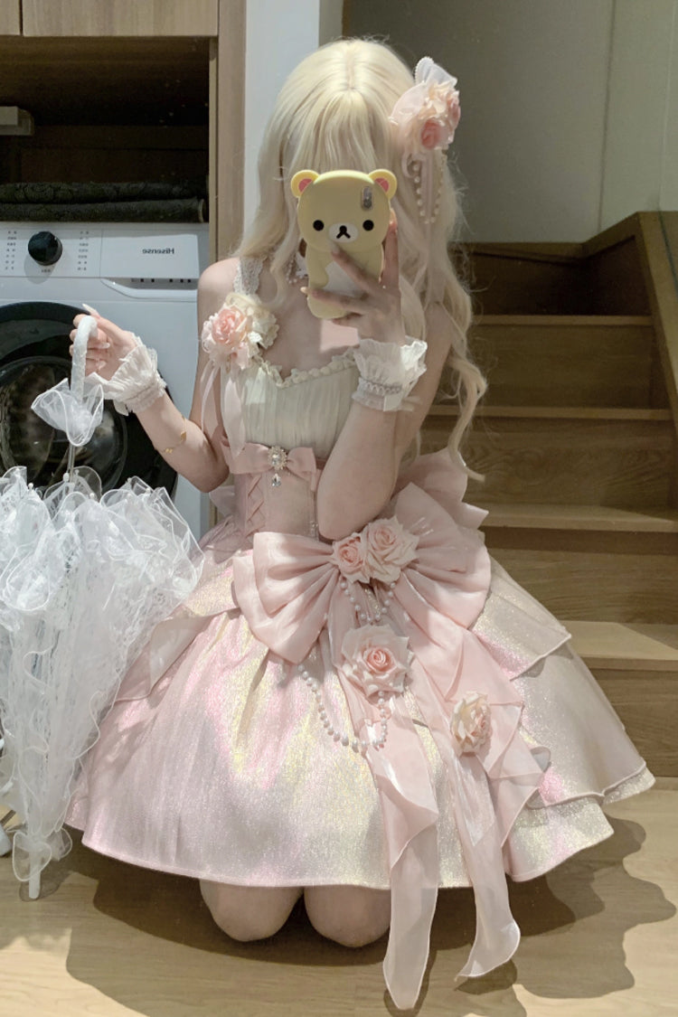 Pink Rose Heart Knot Ruffle Hanayome Bowknot Sweet Princess Gorgeous Lolita Jsk Dress