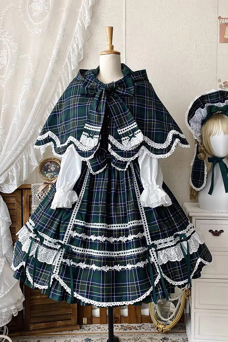 Green Gingham Petal Bunny Printed Ruffled Bow Sweet Lolita Jsk Dress