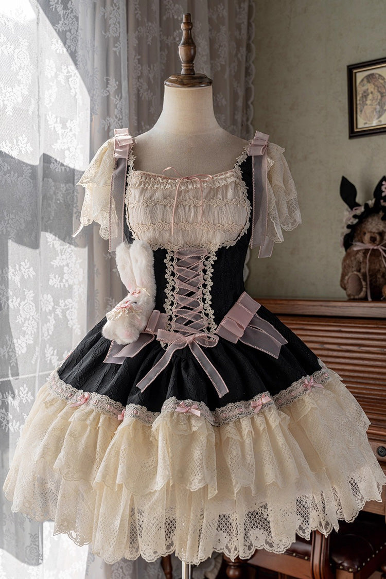 Goodnight Alice Sleeveless Ruffled Bow Lace-Up Sweet Lolita Jsk Dress 3 Colors