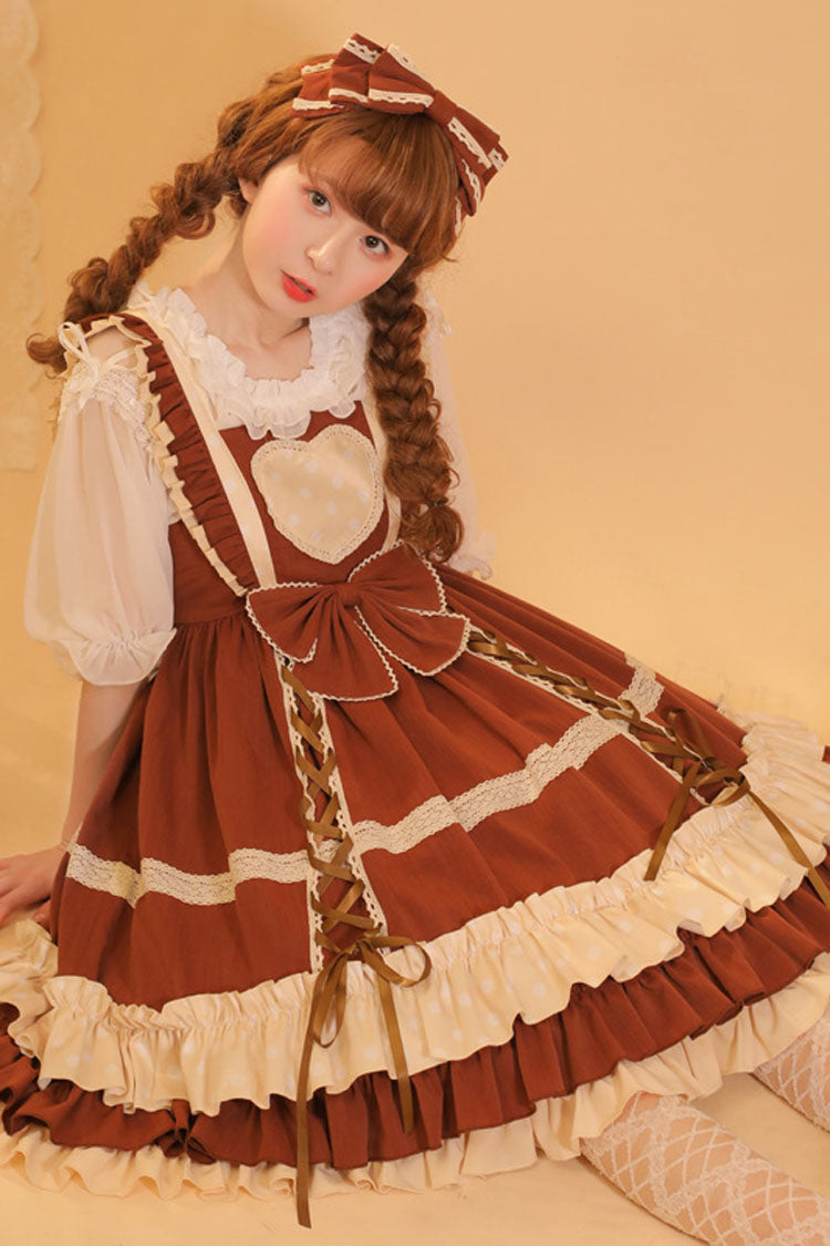 Love Plaid Polka Point Big Bowknot Sweet Lolita Suspender Dress