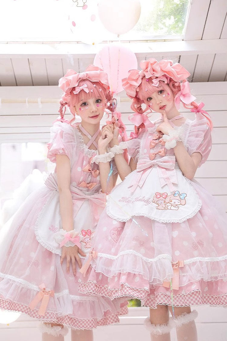 Pink Short Sleeves Melody Print Ruffle Bowknot Alice Sweet Lolita Dress