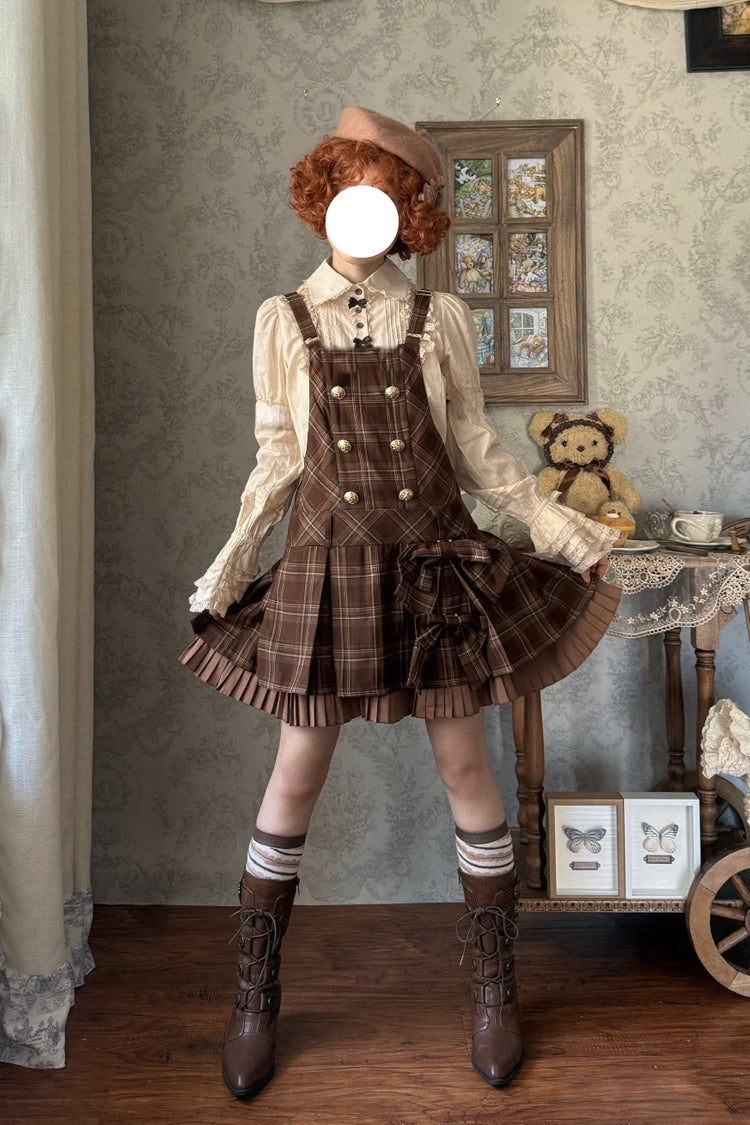 Chocolate Tiramisu Low Waisted Plaid Print Ruffle Bowknot Sweet Lolita Strap Dress