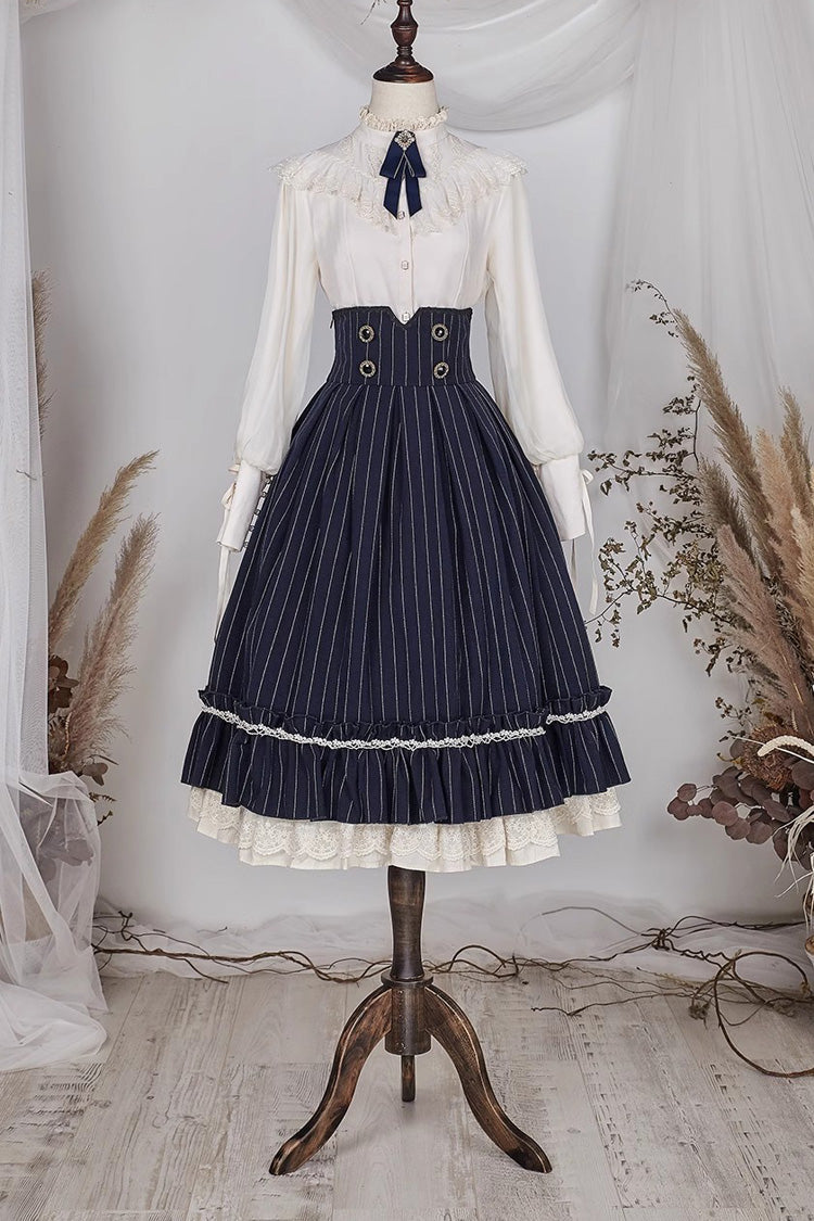 Multi-layer Striped Print Ruffle Sweet College Style Elegant Lolita Skirt 3 Colors
