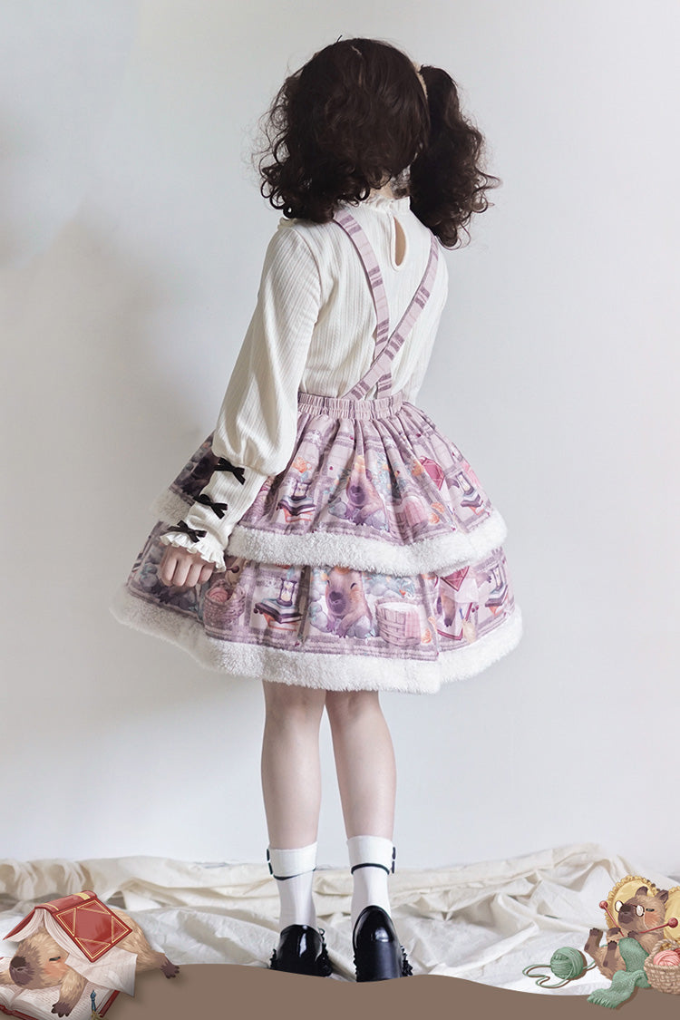 Pink/Purple Capybara Double-Layered Print Fluffy Fall Winter Sweet Lolita Jsk Dress
