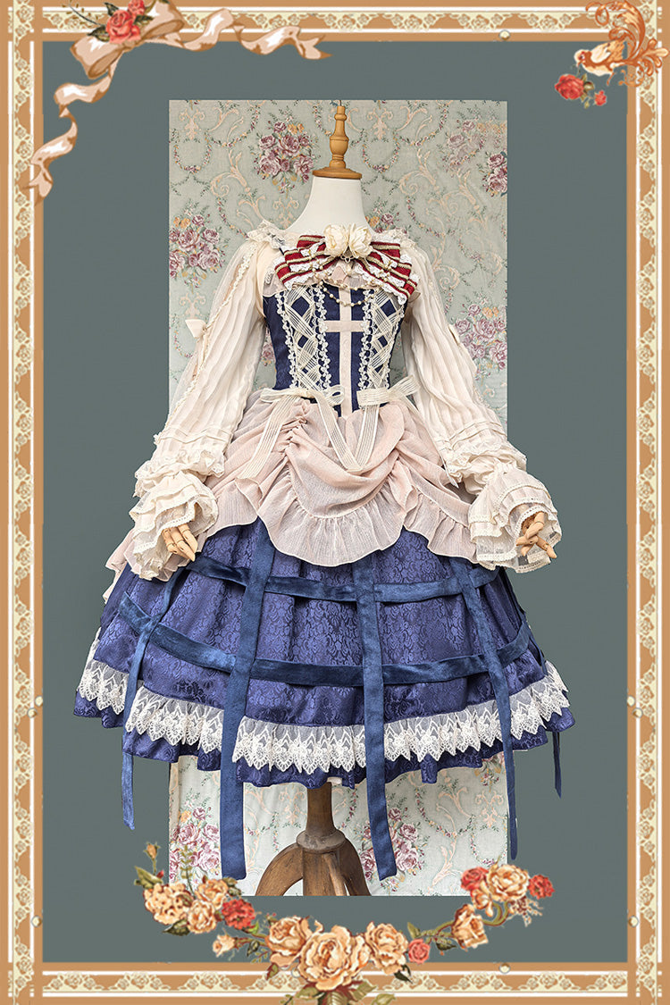 Lilith's Cage Sleeveless Print Ruffle Bowknot Lace-Up Gothic Elegant Lolita Jsk Dress 2 Colors