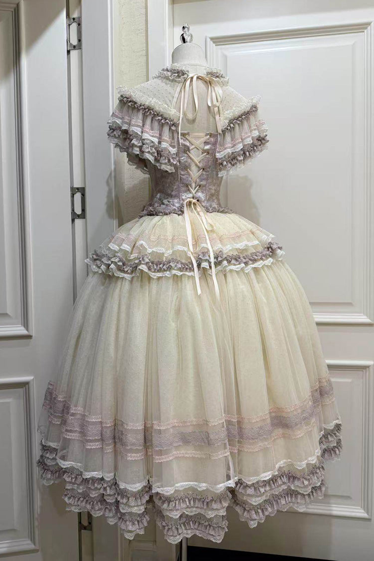 Purple Wisteria Poem Sleeveless Ruffled Cut-Out Embroidered Bow Lace Sweet Lolita Two-piece Skirt Set