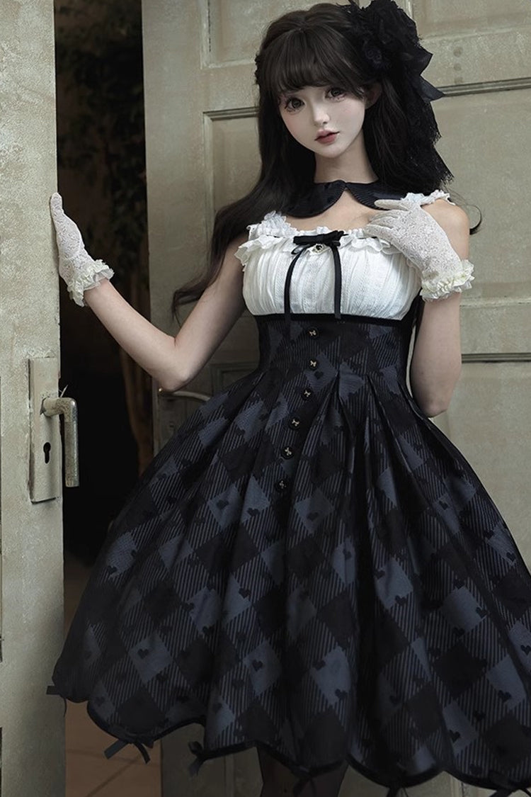 Black Swan Short Sleeves Plaid Print Sweet Elegant Princess Lolita Dress Short Version