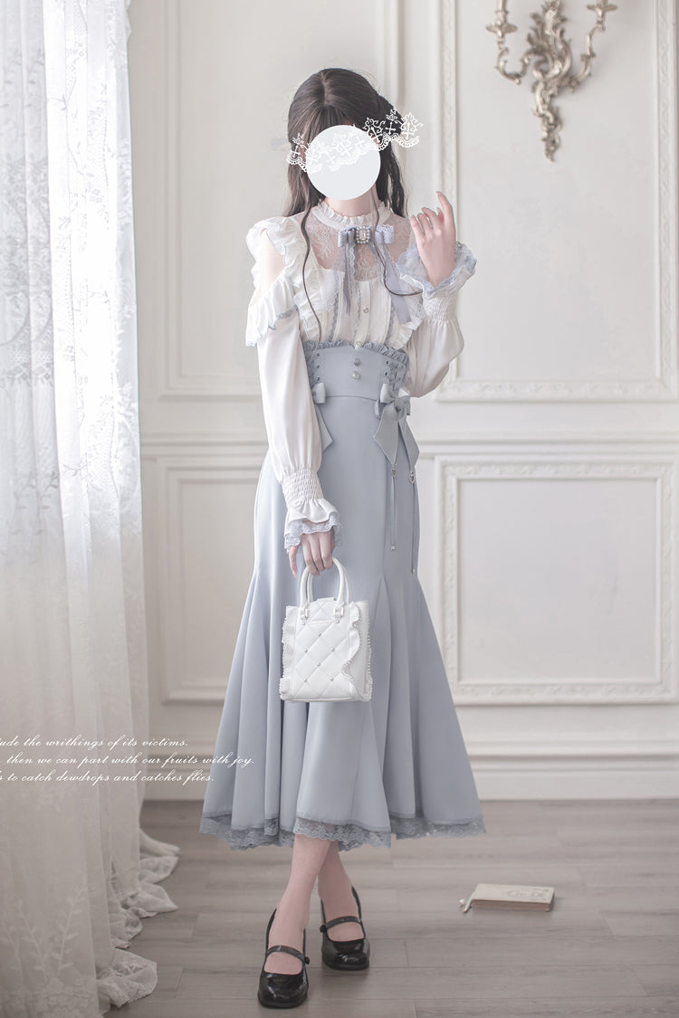 Blue Ruffle Bowknot Slim Sweet Elegant Lolita Fishtail Skirt Dress