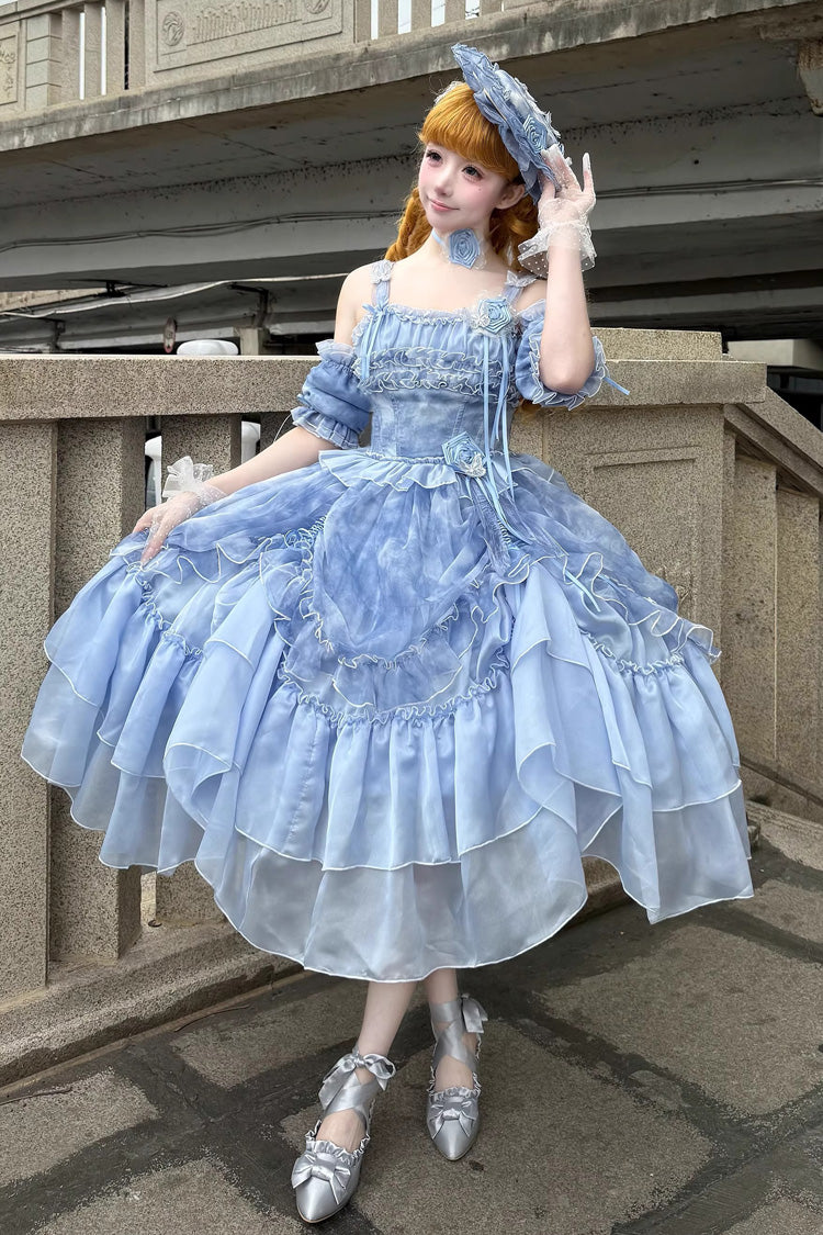 Goodnight Camellia Sleeveless Ombre Multi-Layered Printed Ruffled Lace Fishbone Sweet Lolita Jsk Dress 3 Colors