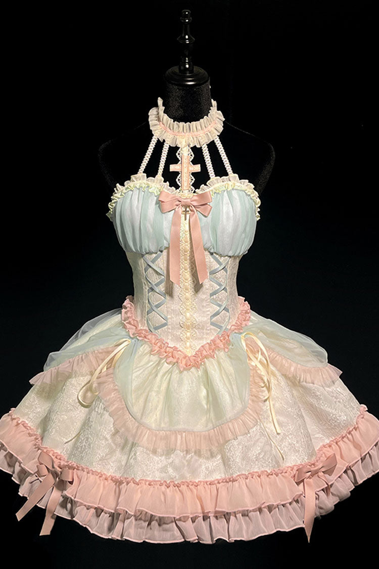 Multi-Color Mermaid Halterneck Ruffle Bowknot Lace Lace-Up Sweet Lolita Dress