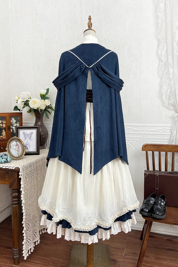 Beige Morning Mist Coast Stand Collar Long Sleeves Ruffle Embroidery Vintage Elegant Lolita Skirt Dress Set