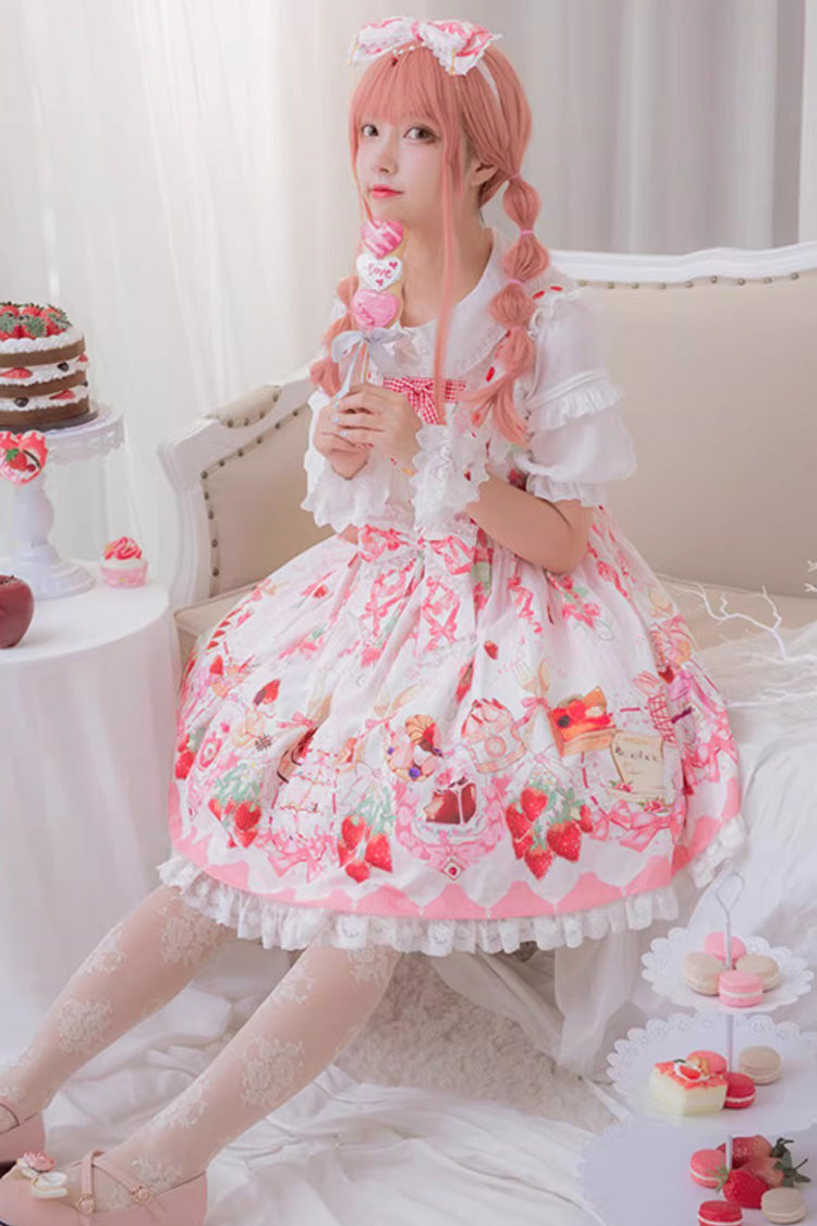 Strawberry Feast Sleeveless Printed Ruffled Bow Sweet Lolita Jsk Dress 4 Colors