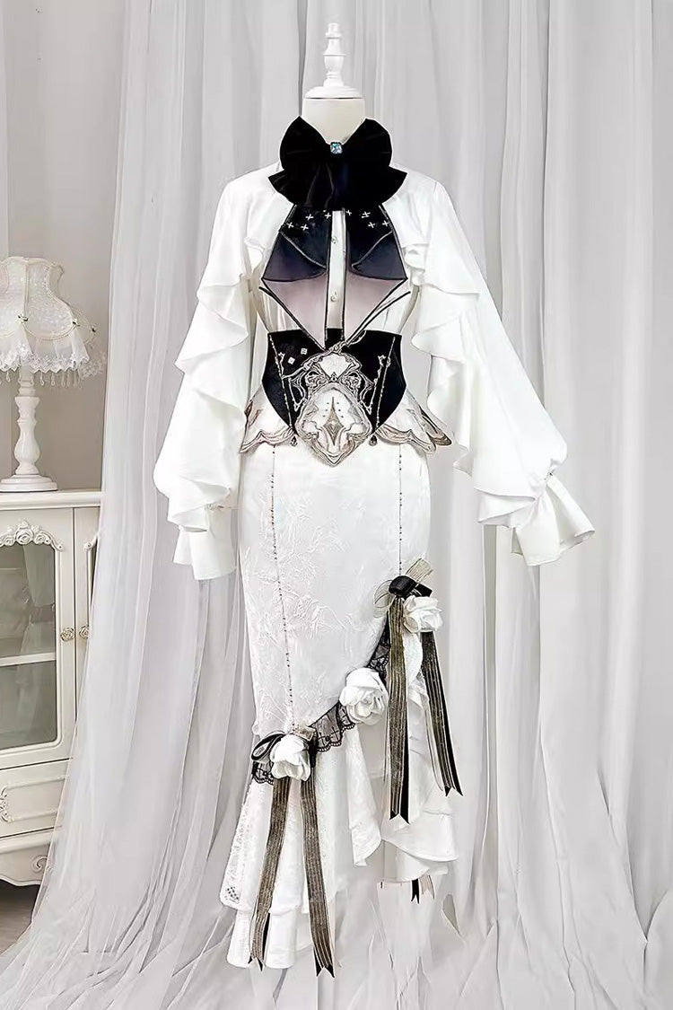 White Star Gate Palace Style Ruffle Bowknot Gothic Lolita Fishtail Skirt 2 Versions