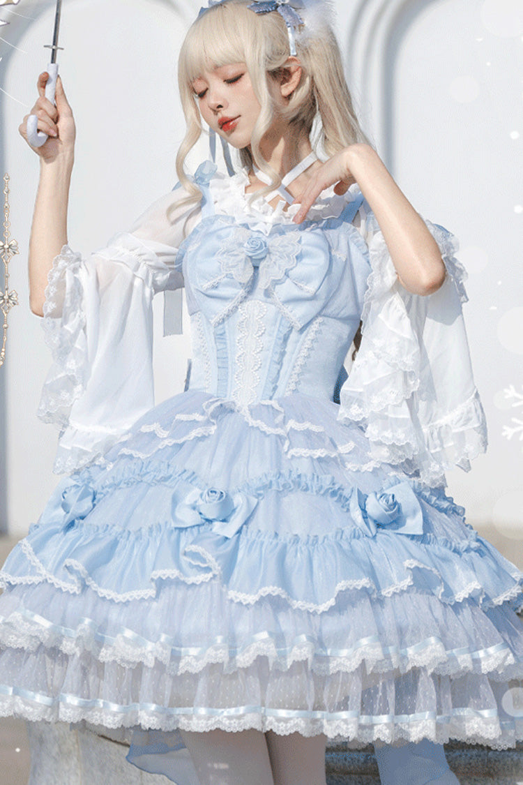 Moonlight Mirror Sleeveless Triple-Layered Ruffle Bowknot Lace Sweet Elegant Lolita Jsk Dress 2 Colors