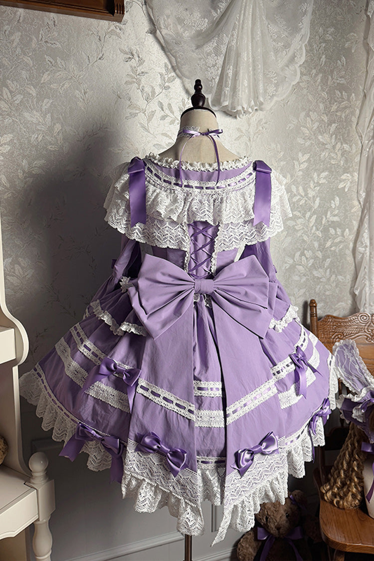 Purple Rabbit Sleeping Doll Long Trumpet Sleeves Ruffle Bowknot Lace Sweet Lolita Dress