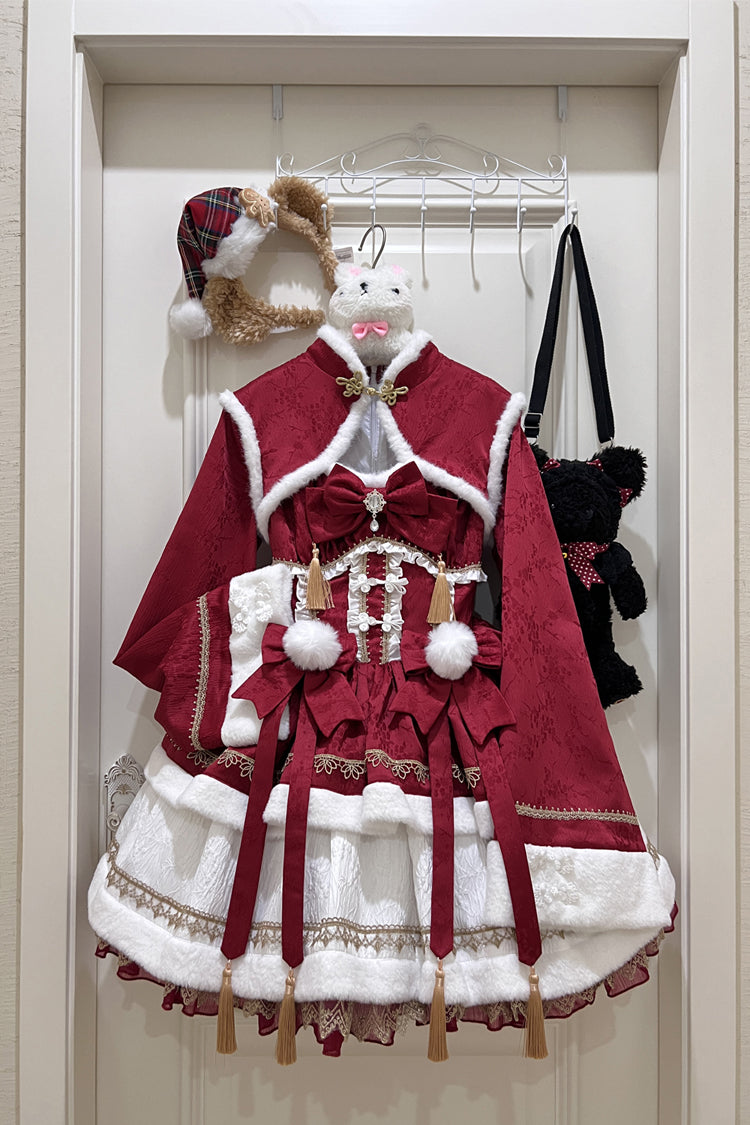 Red Snow Rabbit Long Sleeves Ruffle Bowknot Fake Two Pieces Sweet Lolita Dress