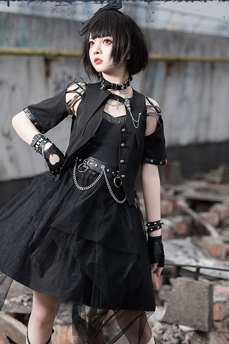Dark Praise Of The Black Crow Sleeveless Punk Irregular Gothic Lolita Jsk Dress