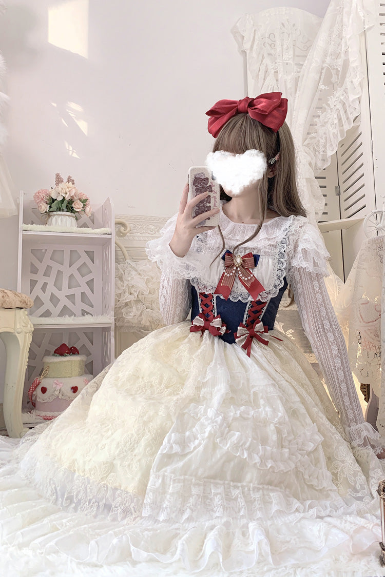 Snow White Ruffle Bowknot Lace Sweet Lolita Jsk Dress 2 Version