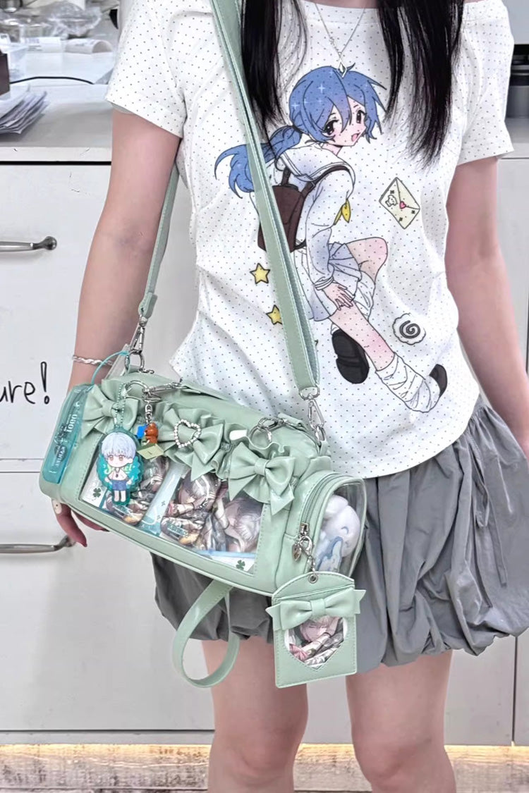 Sweet Heart-shaped Metal Decoration Bow Japanese Itabag 5 Colors