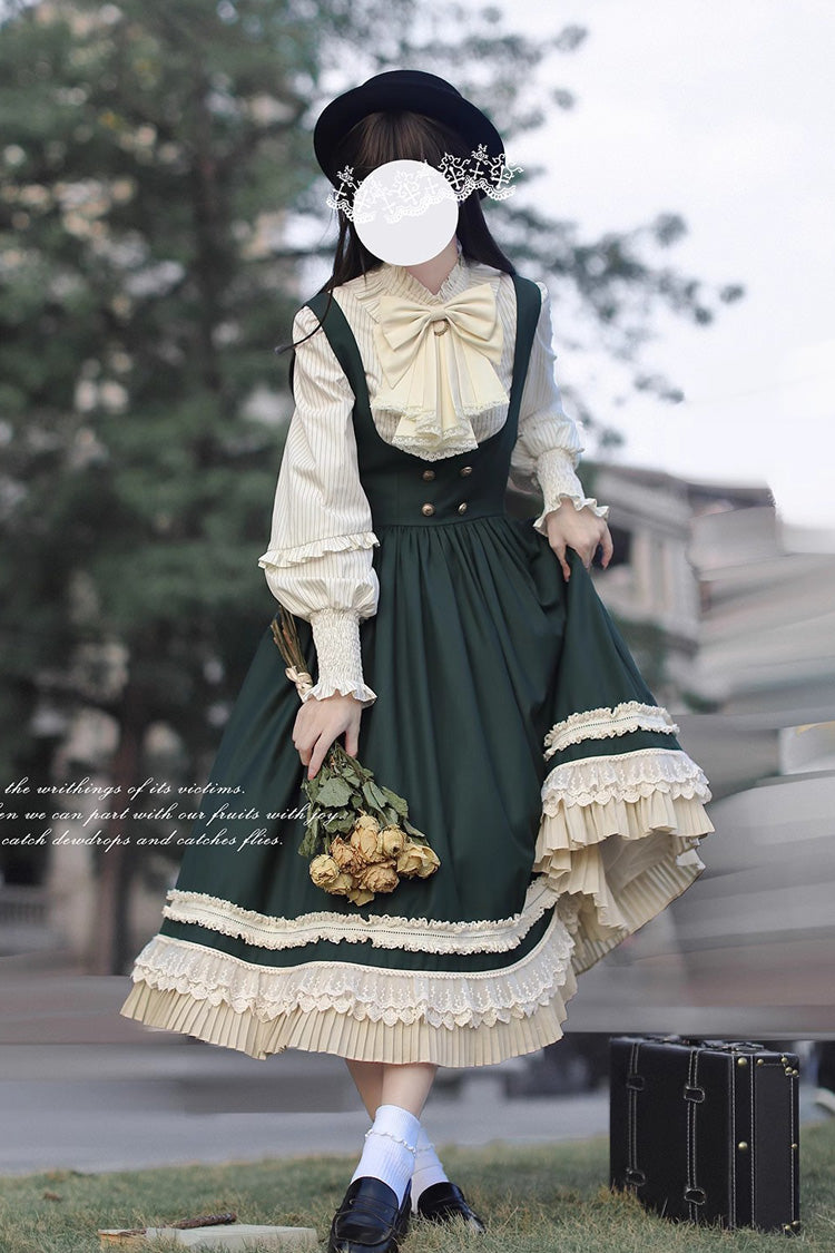 Green Artemis SP Ruffle Bowknot Lace College Style Elegant Lolita Jumper Dress