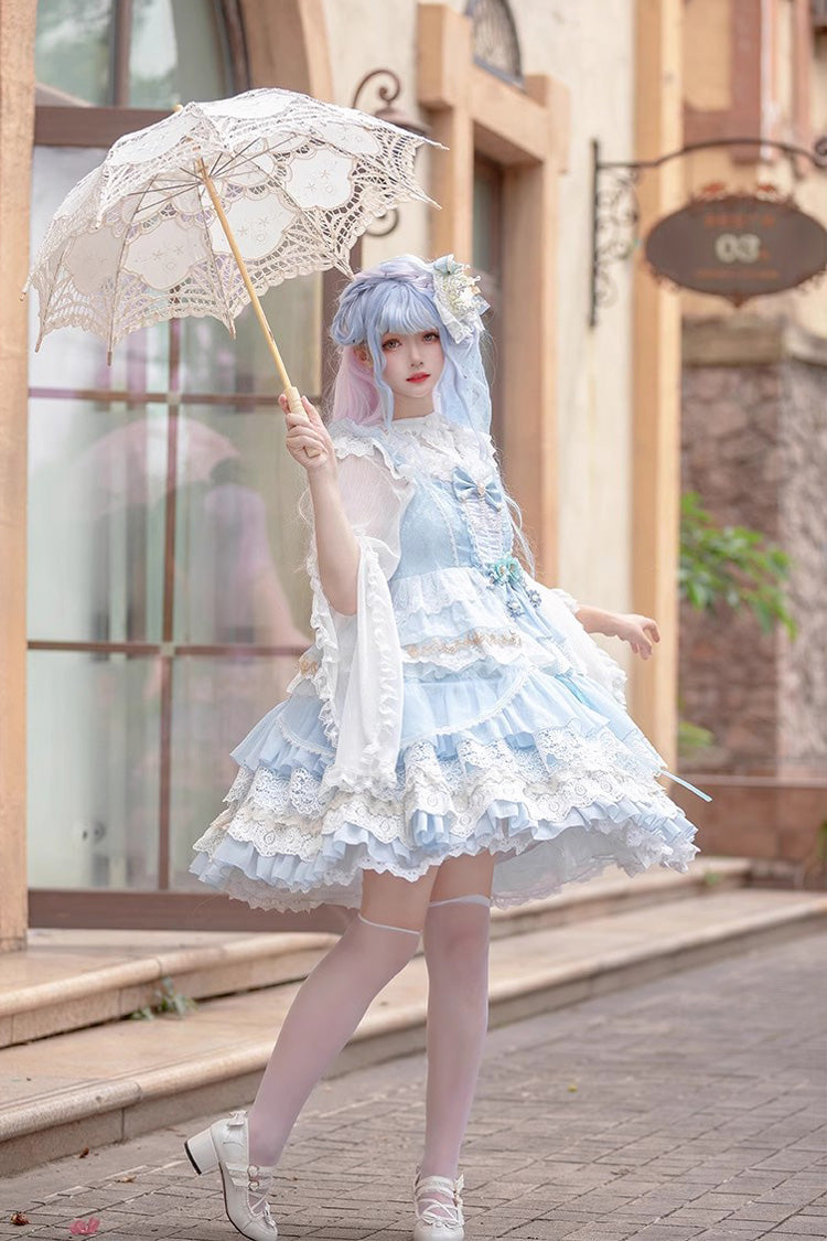 Multi-layer Sleeveless Undine's Tears Print Ruffle Hanayome Bowknot Sweet Lolita Jsk Dress 2 Colors