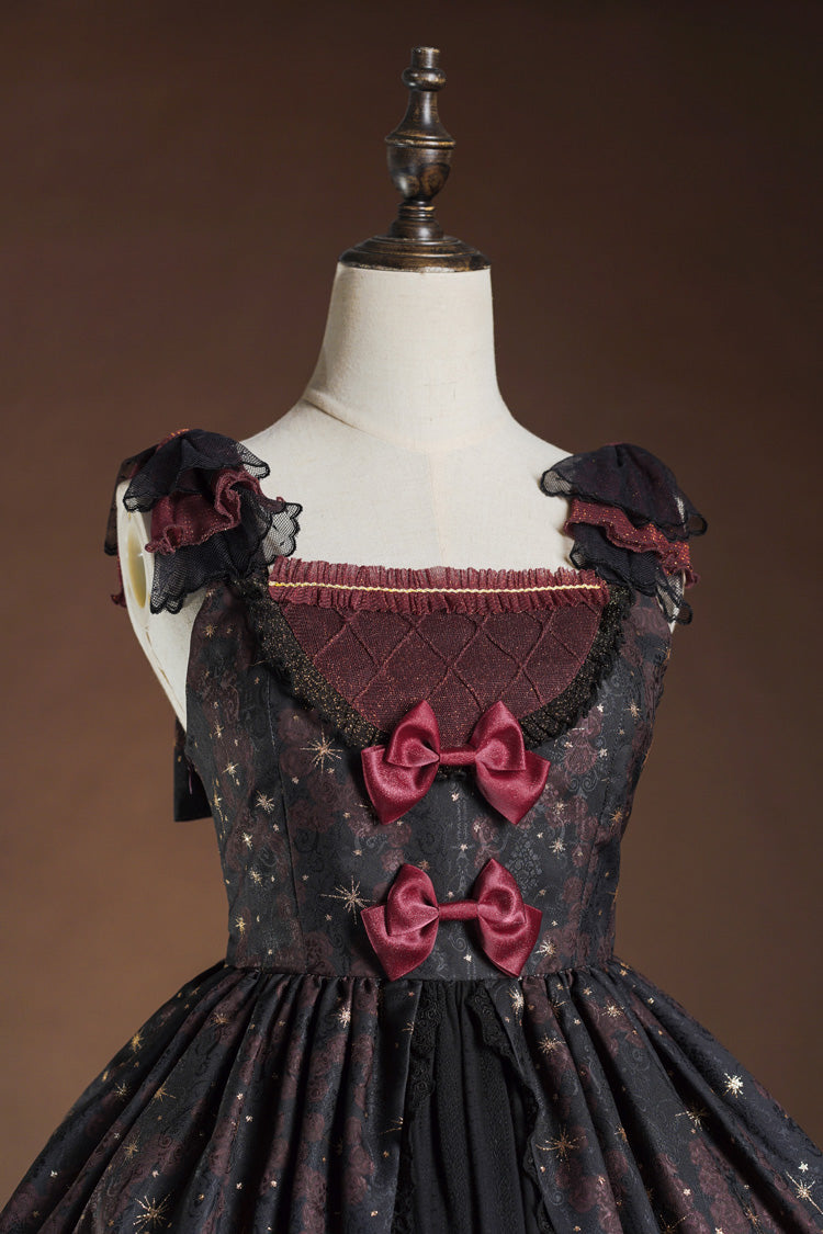 Red/Black Stone of Eden Triple-Layered Print Ruffle Hot Stamping Cardigan Bowknot Lace Elegant Sweet Lolita Jsk Dress