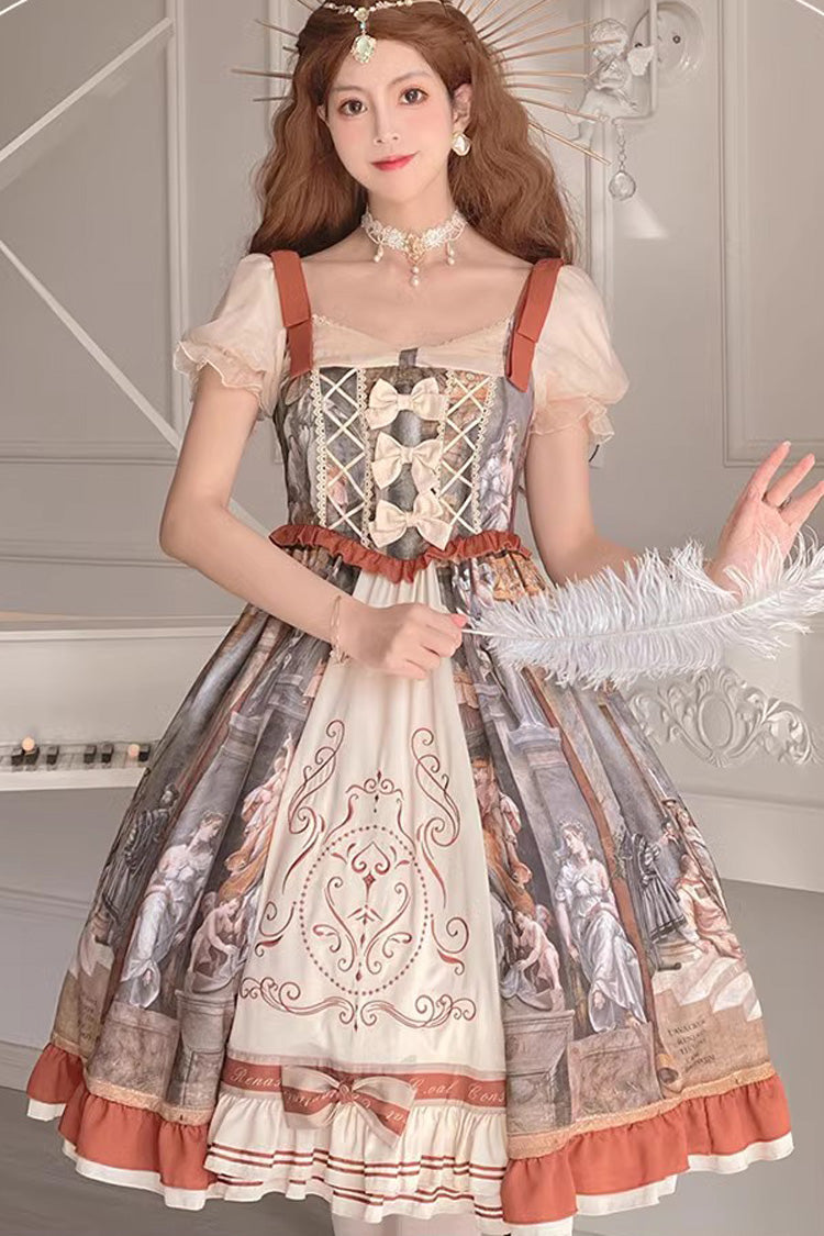 Multi-Color Constantine Oil Painting Print Bowknot Classic Vintage Princess Lolita Dress