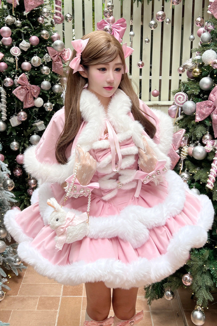 Pink Holiday Double-Layered Bowknot Sweet Princess Lolita Strapless Dress