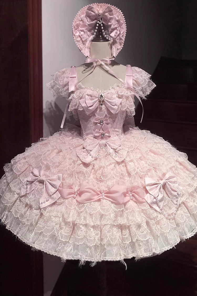White Cloudborne Snowfeather Sleeveless Multi-Layered Hanayome Bowknot Pearl Gothic Lolita Jsk Dress