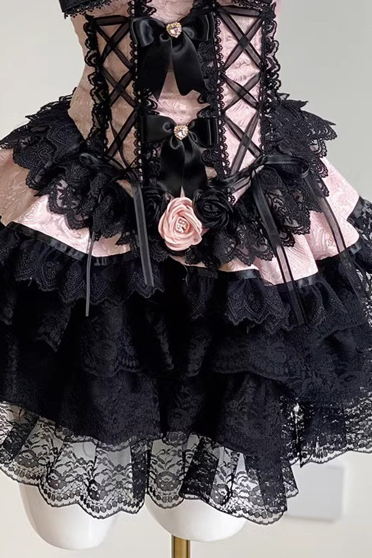 Black/Pink Blackberry Lover Multi-Layered Lace Sweet Princess Lolita Skirt Set