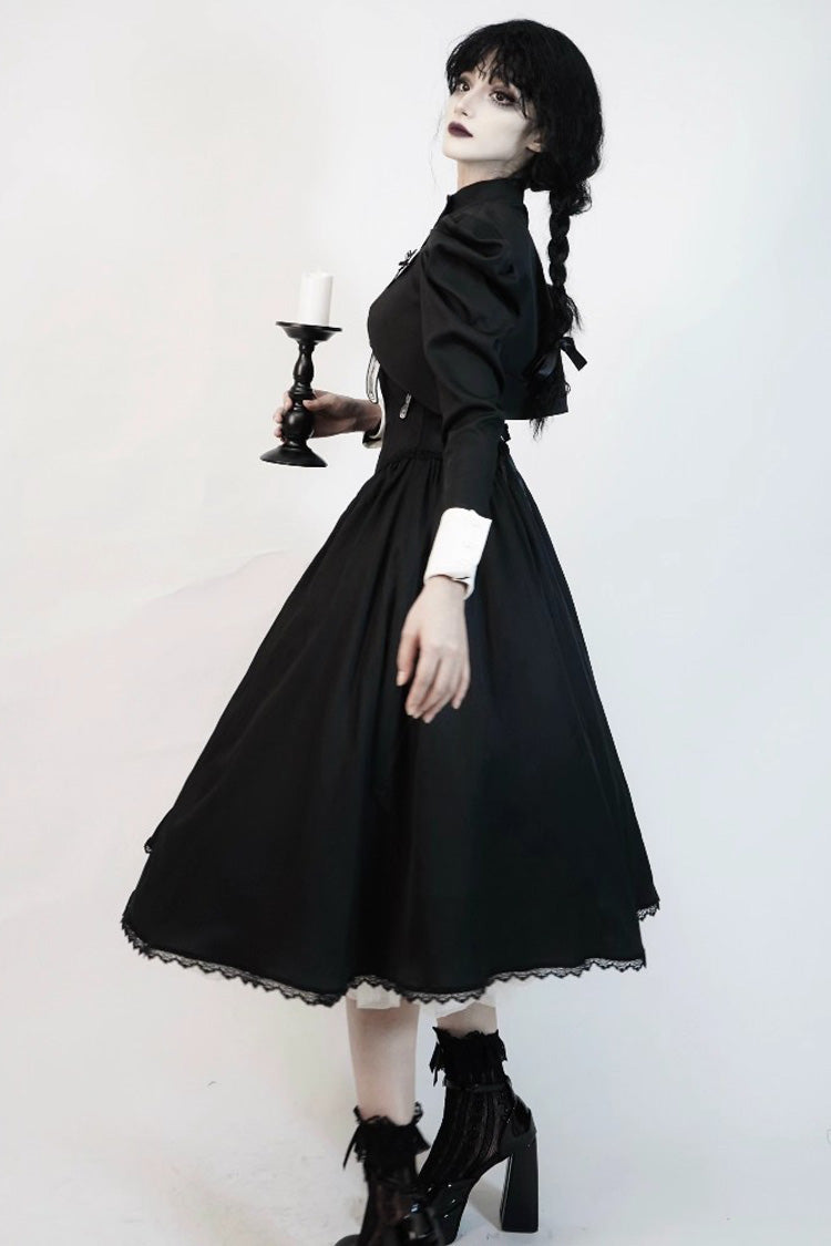 Black Demon's Eye Sleeveless Ruffled Bow Gothic Lolita Dress Long Version