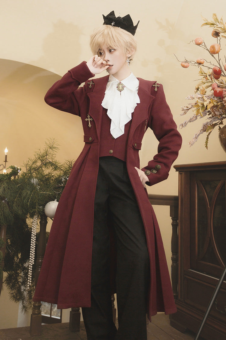 Dark Red The Legend of Dracula Long Sleeves Gothic Prince Handsome Cool Ouji Lolita Coat