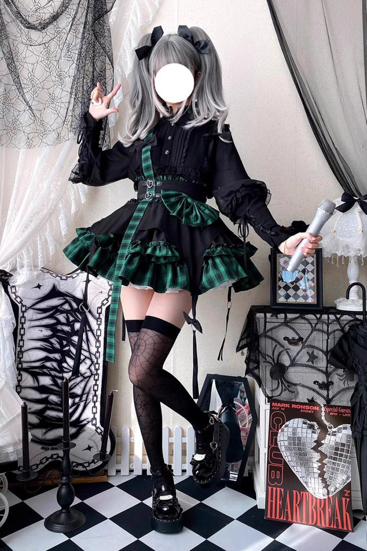 Electronic Kitten Dark Girl Multi-layer Plaid Print Ruffle Bowknot Gothic Lolita Skirt 3 Colors