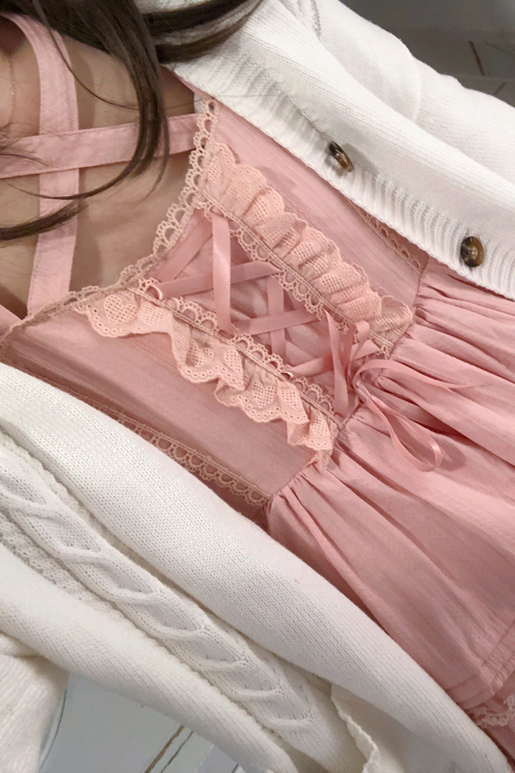 Pink First Love Triple-Layered Ruffle Bowknot Lace Sweet Lolita Jsk Dress