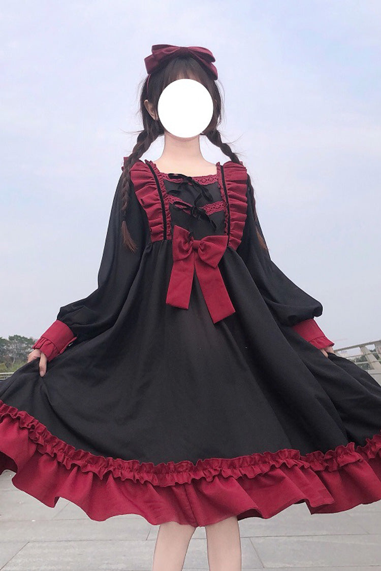 Long Sleeves Waist Bow Ruffled Sweet Lolita OP Dress