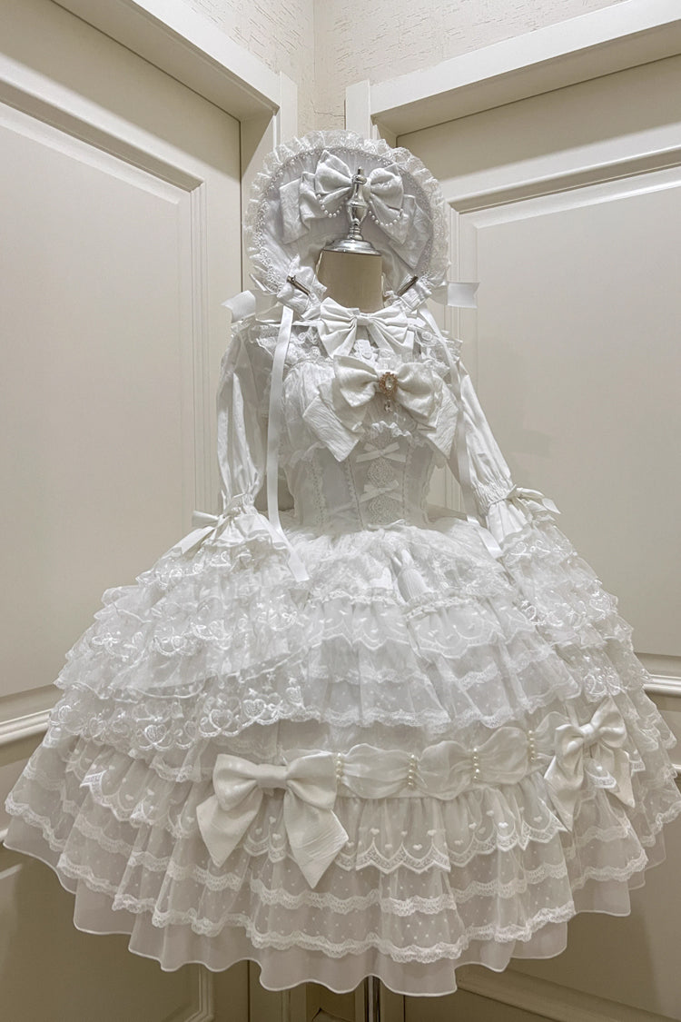 White Dream Prologue Doll Multi-Layered Bowknot Lace Sweet Princess Lolita Dress
