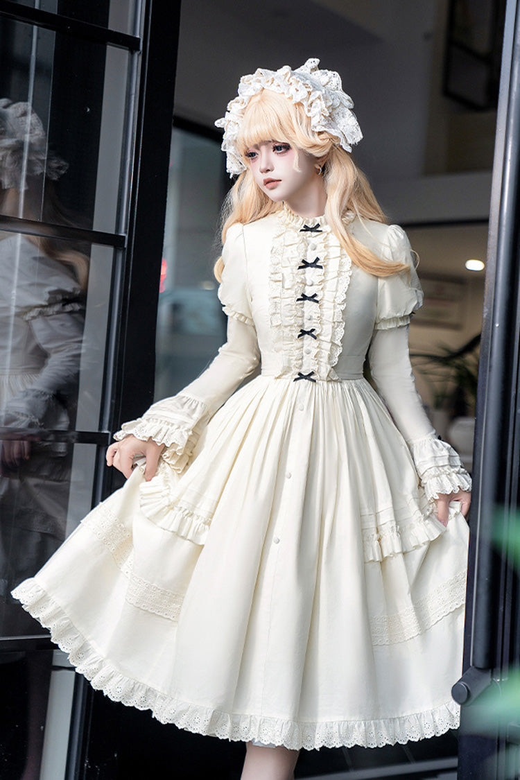 Ivory Birch Appointment Stand Collar Long Puff Sleeves Ruffle Bowknot Sweet Lolita Dress