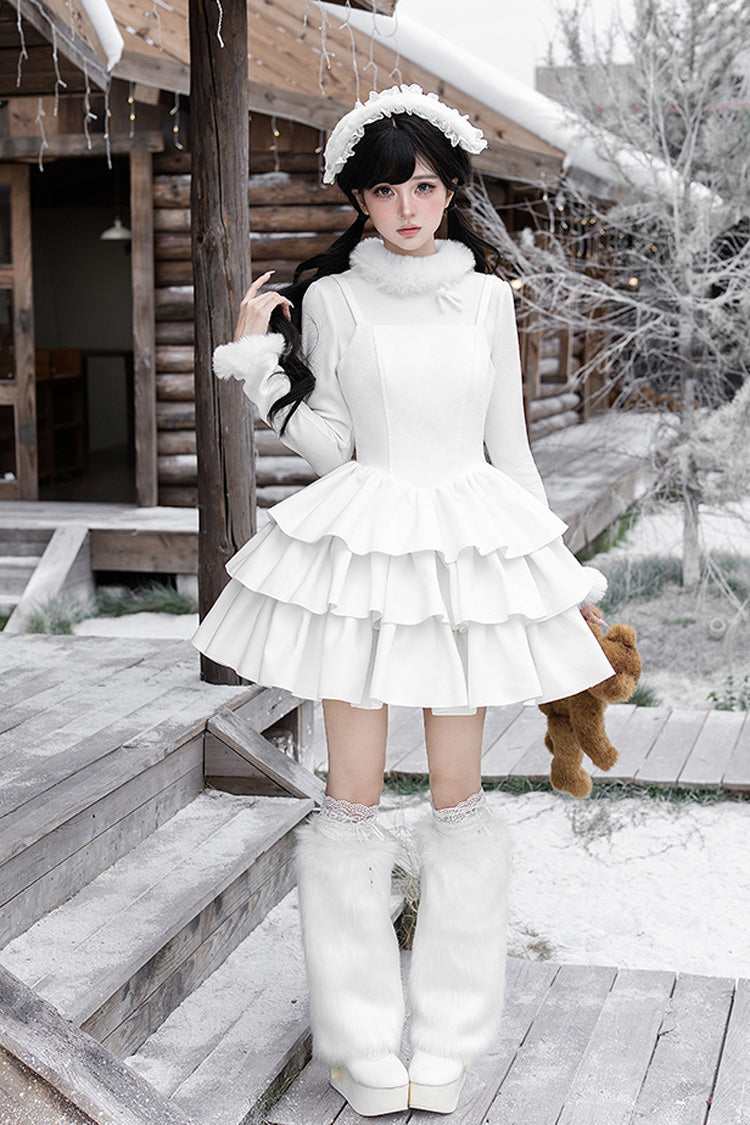 White Chocolate Triple-Layered Ruffle Bowknot Sweet Lolita Jsk Dress Set