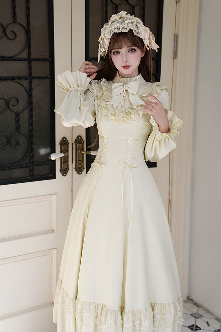 Letters & Poems · Day and Night Stand Collar Long Sleeves Ruffle Bowknot Lace-Up Gothic Lolita Dress 2 Colors