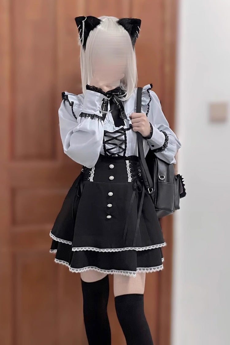 Jirai Kei High Waisted Bowknot Lace Lace-Up Sweet Lolita Skirt 2 Colors