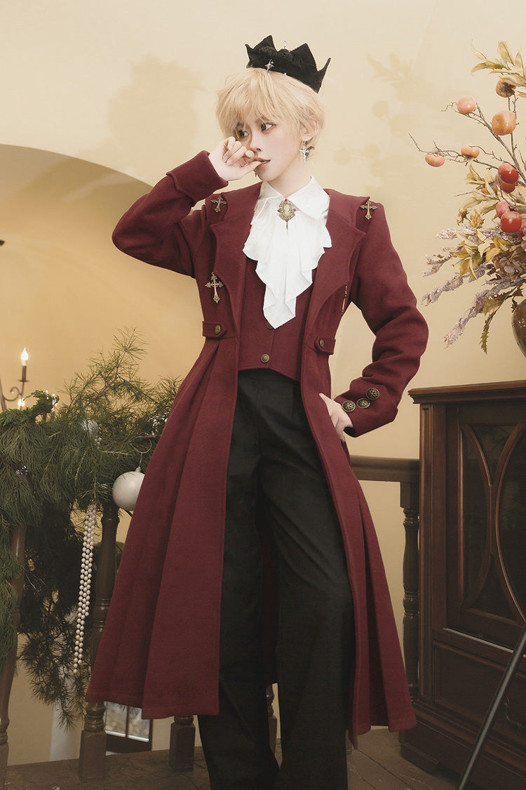 Red The Legend of Dracula Bat Collar Long Sleeves Prince Handsome Ouji Lolita Coat
