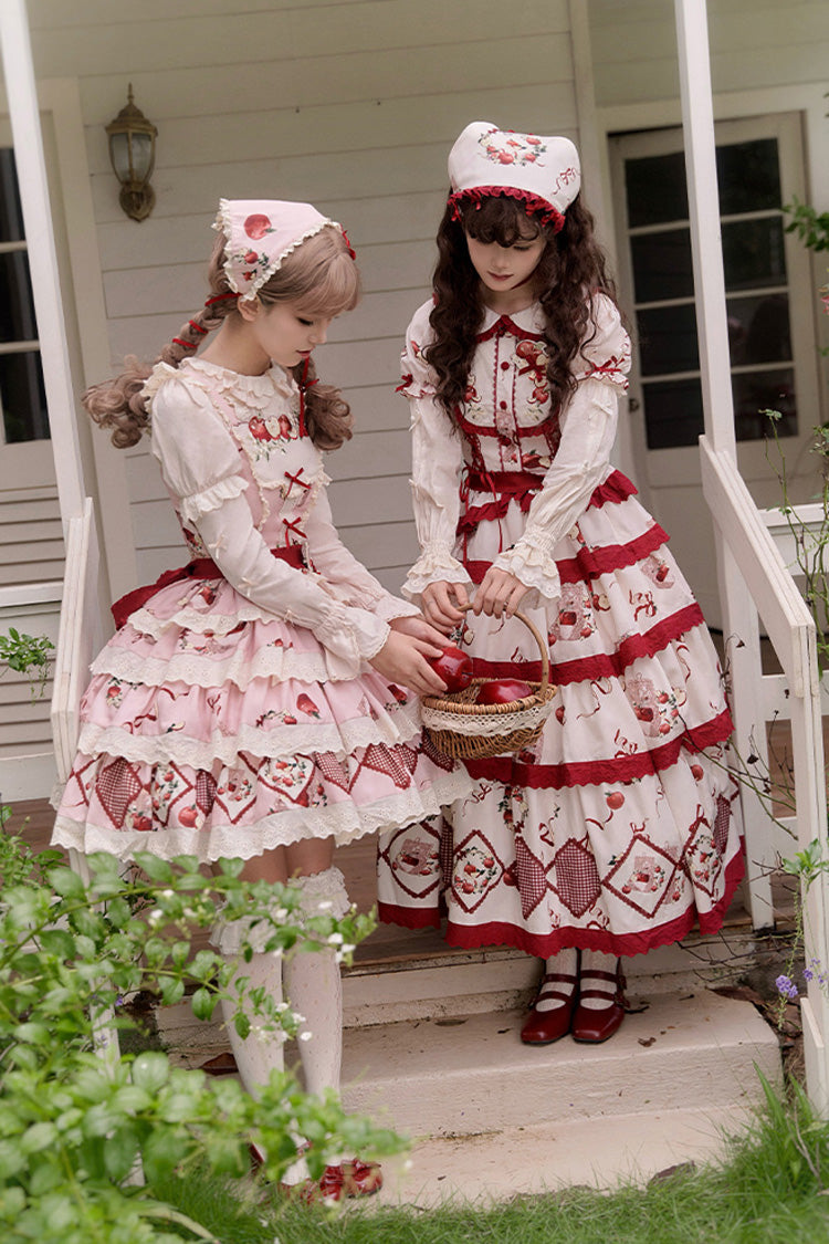 Pink Triple-Layered Apple Orchard Print Ruffle Embroidery Sweet Lolita Short Skirt