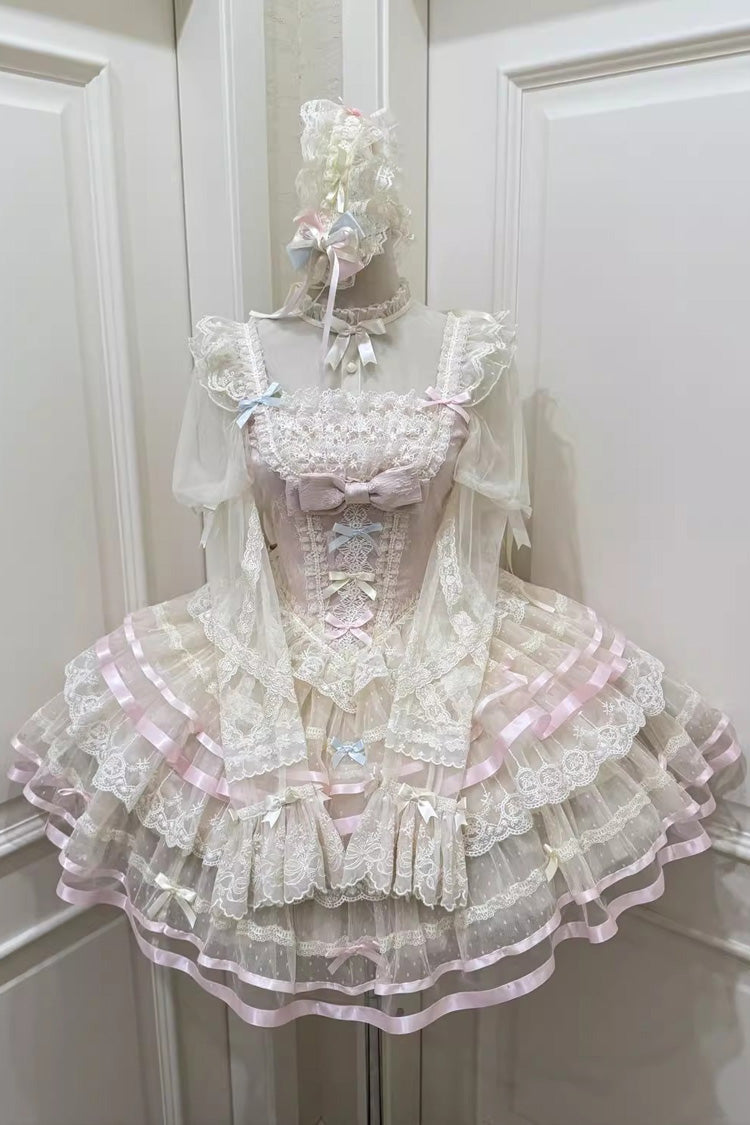 Pink Butterfly Heart Ballet Triple-Layered Ruffle Bowknot Lace Sweet Ballet Lolita Jsk Dress