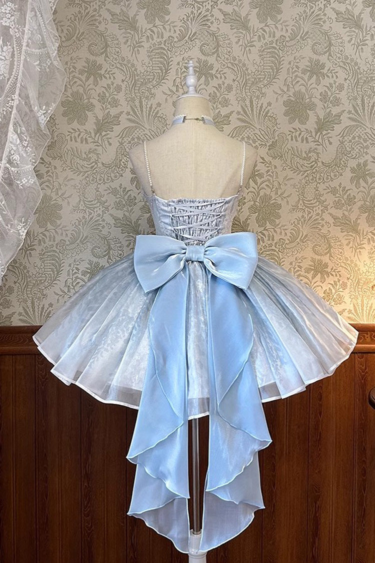Blue Sleeveless Ruffle Bowknot Sweet Princess Fish Bone Bridesmaid Lolita Jsk Dress