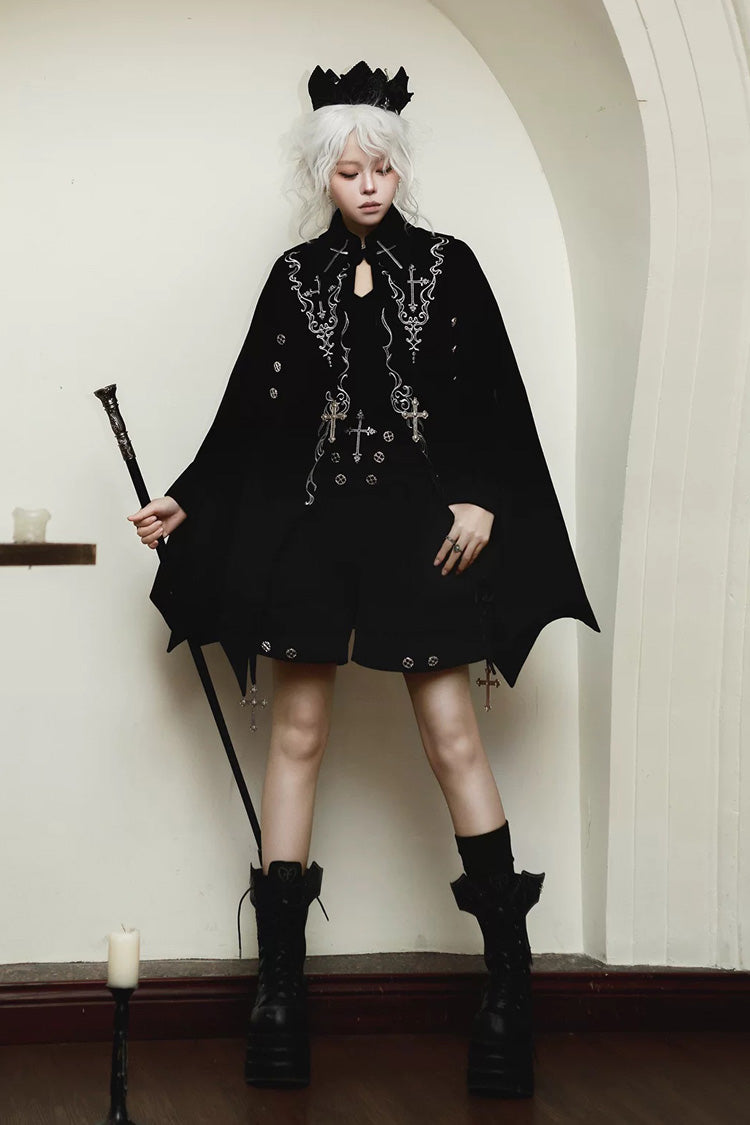 Black The Eternal Night Descends Embroidered Ouji Gothic Lolita Cloak Shorts Set