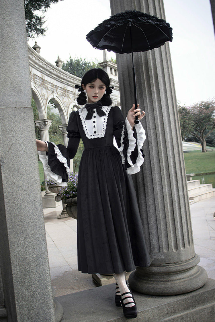 Black Sleepless Night Long Hime Sleeves Ruffle Bowknot Gothic Lolita Dress