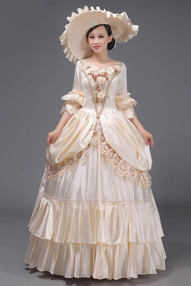 Champagne 3D Flower Decoration Multi-layer Ruffle Embroidery Cardigan Sweet Vintage Princess Victorian Dress