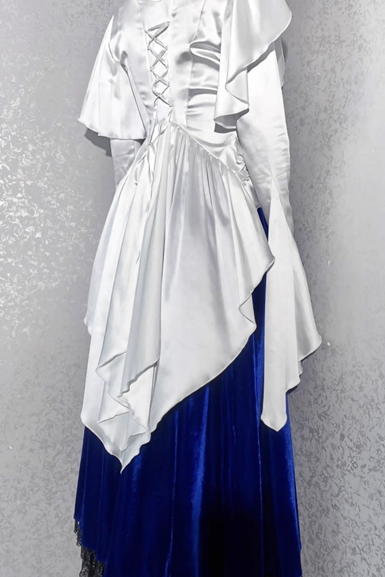 Echoes of the Deep Sea Long Hime Sleeves Ruffled Bow Lace-Up Gothic Ouji Lolita Blouse 4 Colors
