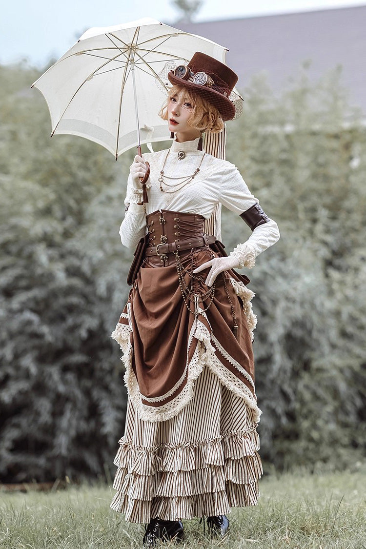 Brown Lace-Up Classic Vintage Leather Waist Lolita Belt with Metal Horn Buckle