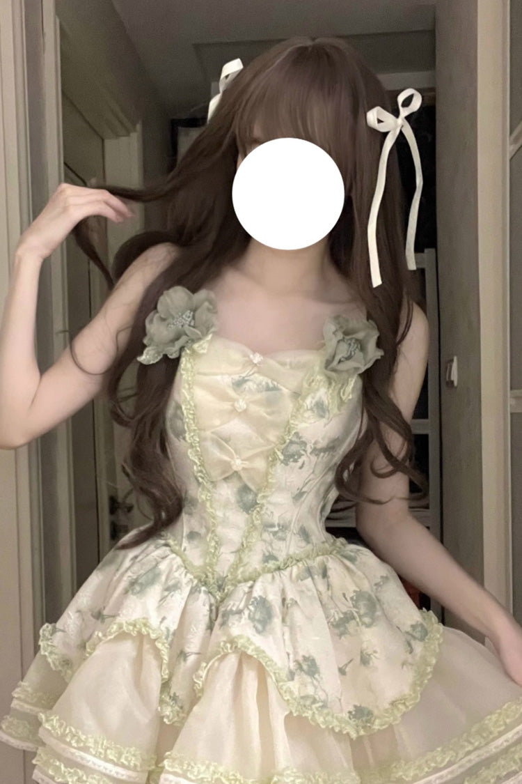 Jasmine Rain Print Stitching Lace Sweet Lolita Jsk Dress 6 Colors